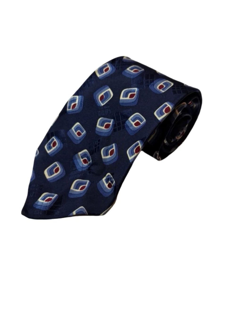 Polo Ralph Lauren Silk Tie Navy Blue Geometric Pattern Classic Necktie